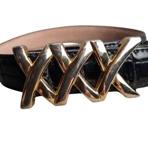 Amiee Lynn Italian Crocodile Leather XXX Gold Buckle Belt SZ L